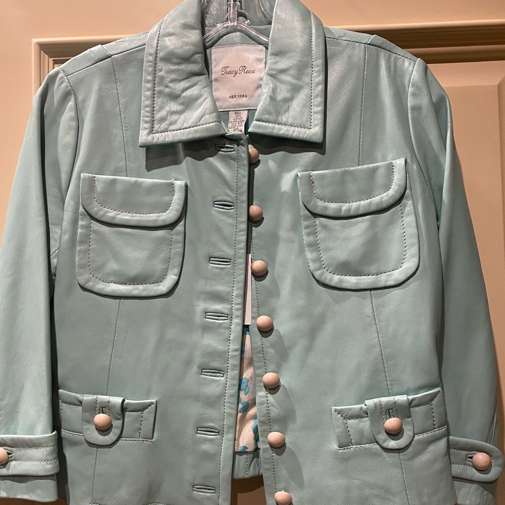 Pale blue leather jacket